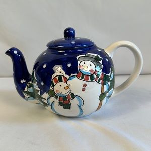 Vintage World Bazaar Inc. Lidded Christmas Tea Pot Snowmen and Trees